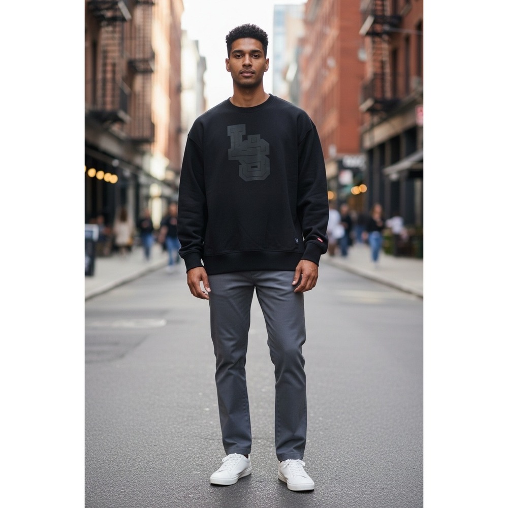 Levi Strauss Athletics Mens Black Crewneck Sweatshirt Tonal LS Logo Small